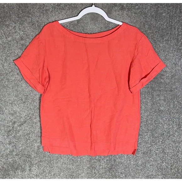 A‎ New Day Linen Rayon Short Sleeve Cuffed Top Womens Size XS Coral Peach - Picture 1 of 6